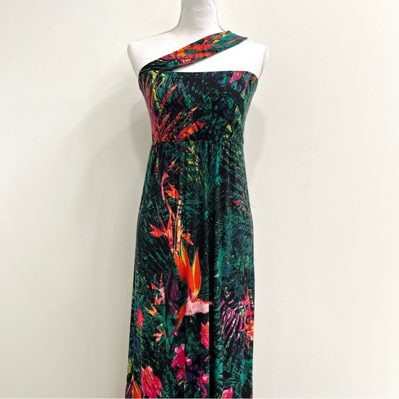 Soma one shoulder halter maxi dress soft jersey stretch tropical print small - Picture 2 of 11